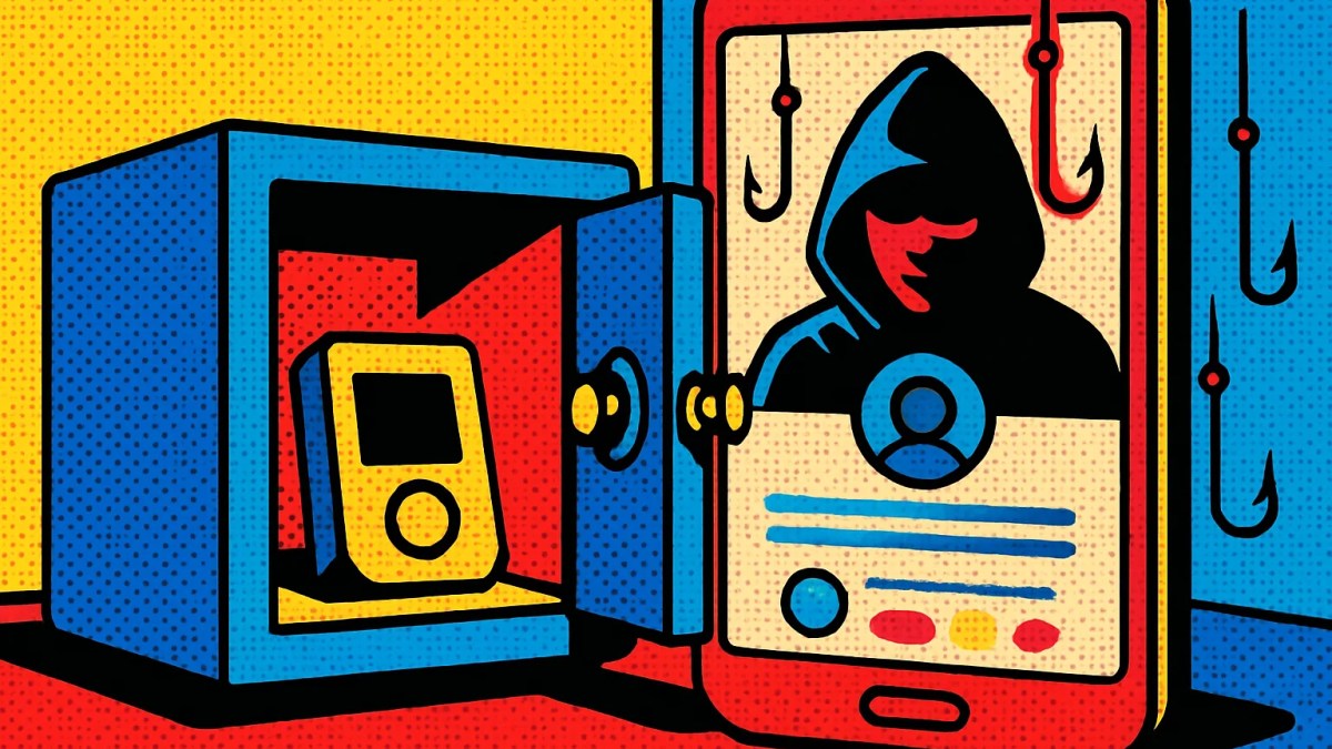 Ilustración del hackeo de Coldcard en X con una billetera fría protegida y un perfil secuestrado