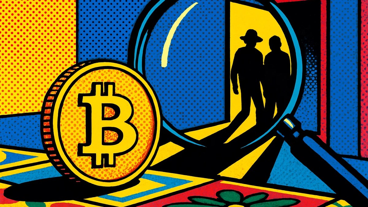 Moneda de bitcoin bajo una lupa como símbolo de cautela al comprar bitcoin en México
