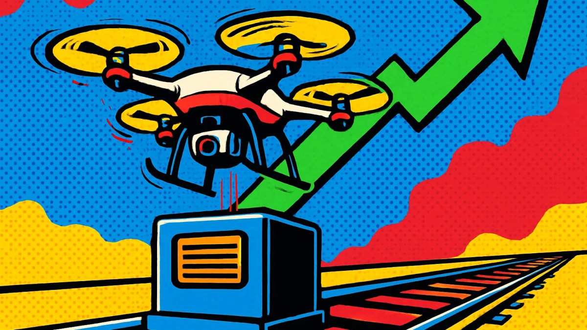 Dron autónomo sobre una estación de carga que ilustra la subida de la acción de Ondas en bolsa