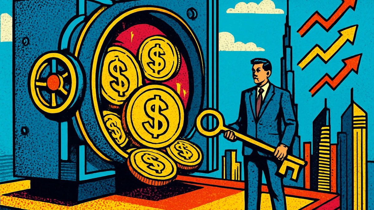 Bóveda bancaria con monedas digitales que representa la custodia de la stablecoin RLUSD por Standard Chartered