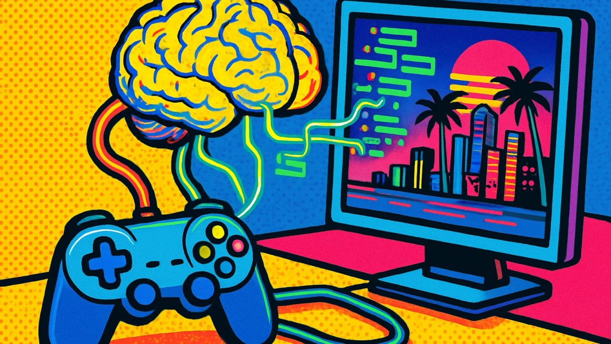 Mando de consola conectado a una computadora con IA, ilustrando GTA 6 en PC mediante AnyPS5