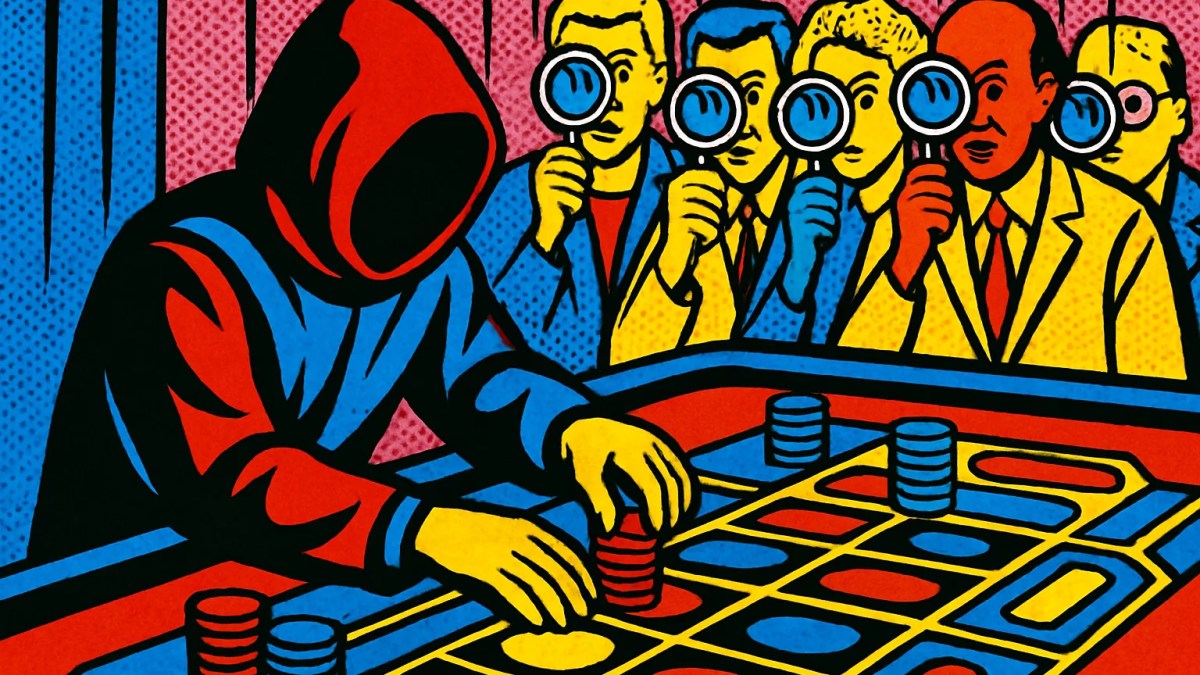 Operador oculto tras una cortina que ilustra la privacidad en Polymarket con OffMarket
