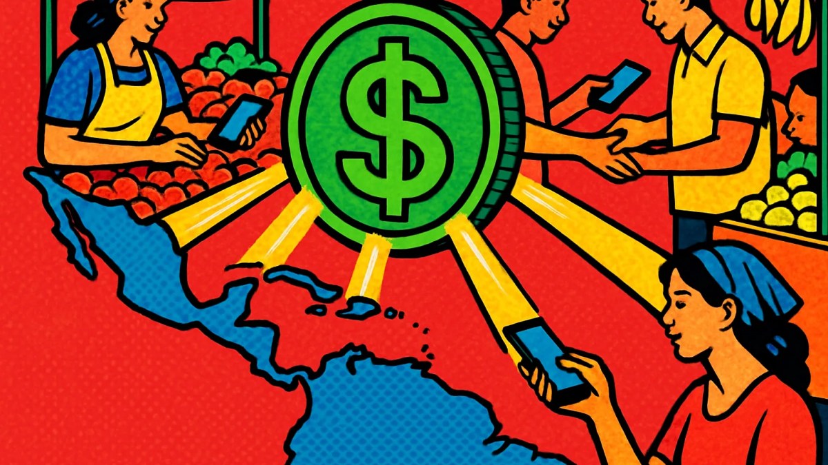 Ilustración sobre la expansión de Tether en Latinoamérica con pagos digitales en la región