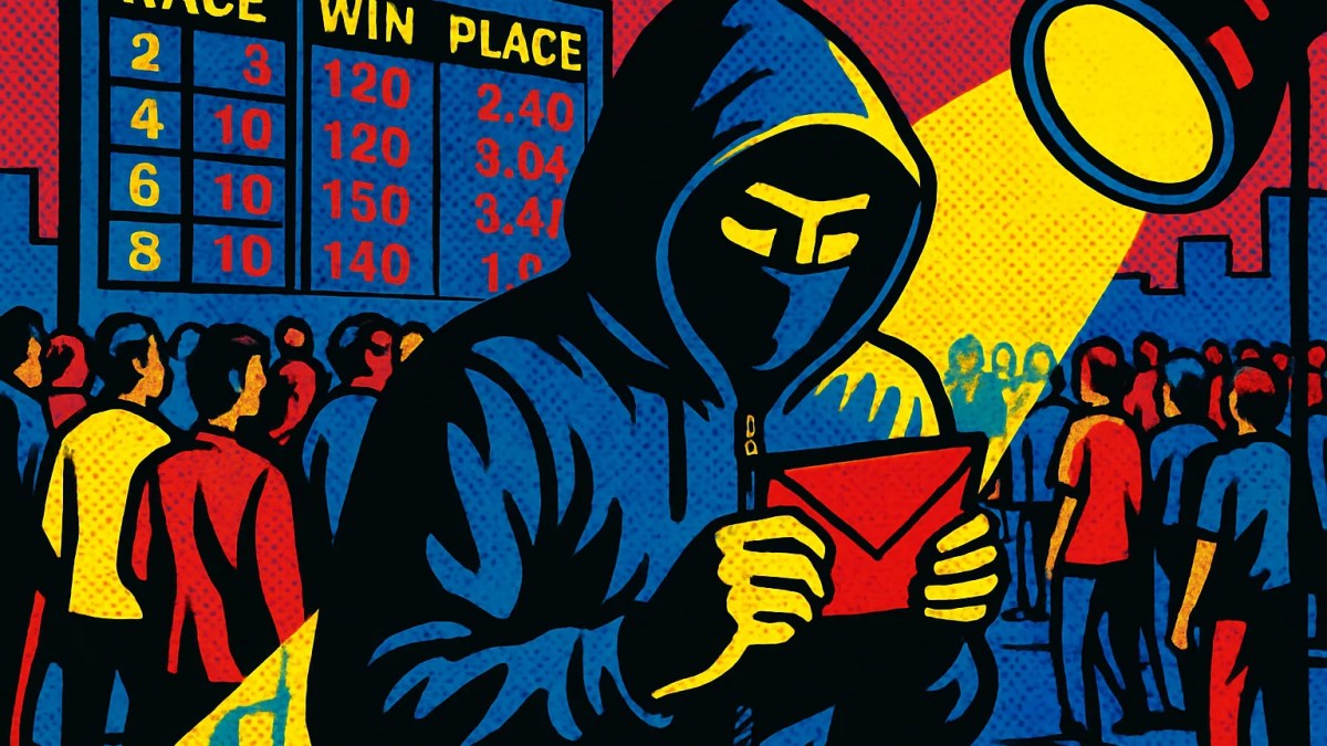 Ilustración sobre mercados de predicción e información privilegiada bajo un reflector