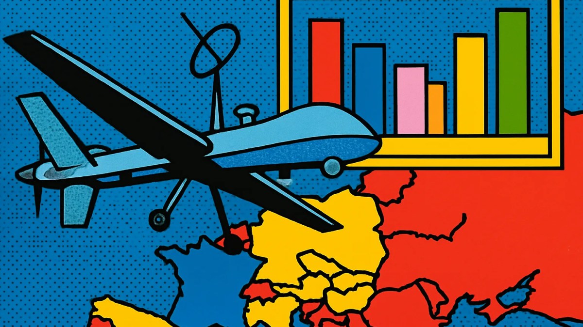 Dron sin señal satelital frente a un tablero de cuotas sobre Polymarket y Ucrania