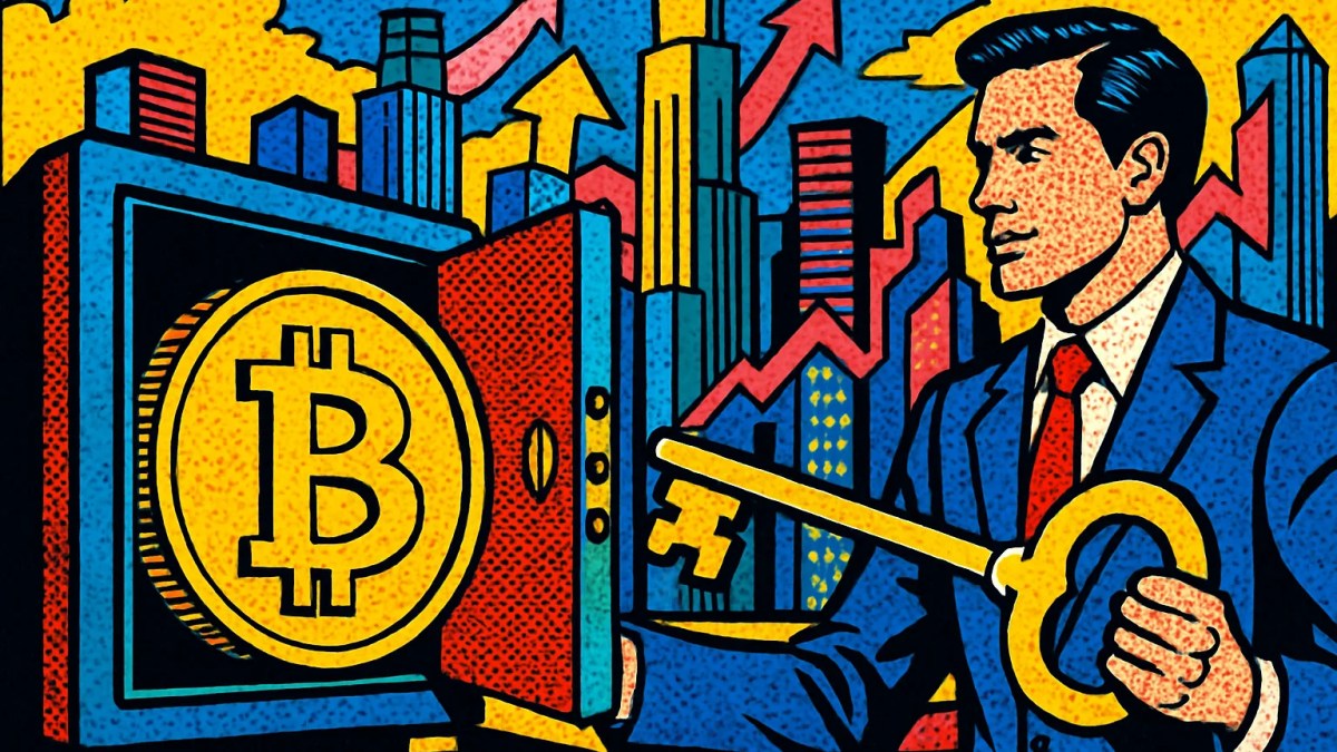 Caja fuerte con una moneda de bitcoin que simboliza la tesorería de bitcoin de OranjeBTC en Brasil