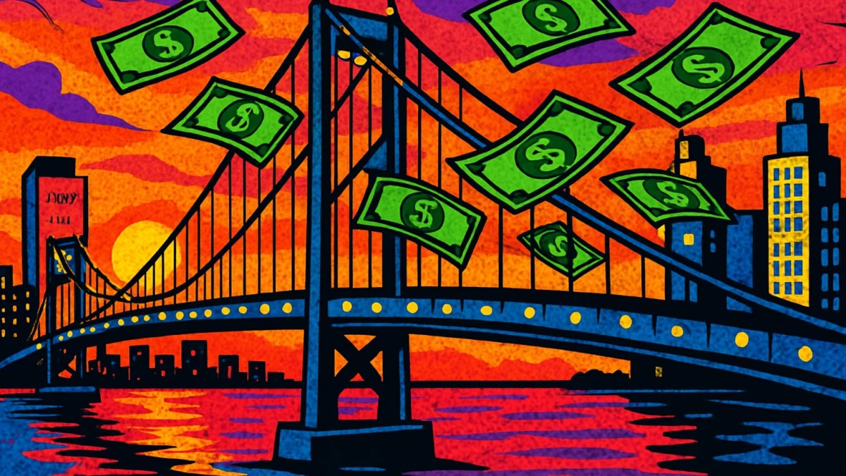 Monedas digitales cruzando una frontera, ilustración sobre stablecoins en México y pagos transfronterizos