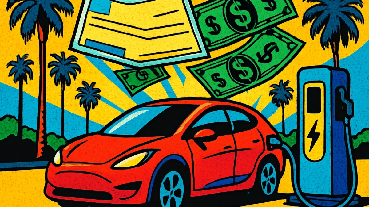 Auto conectado a un cargador en California, ilustrando las compras de vehículos eléctricos con reembolsos estatales