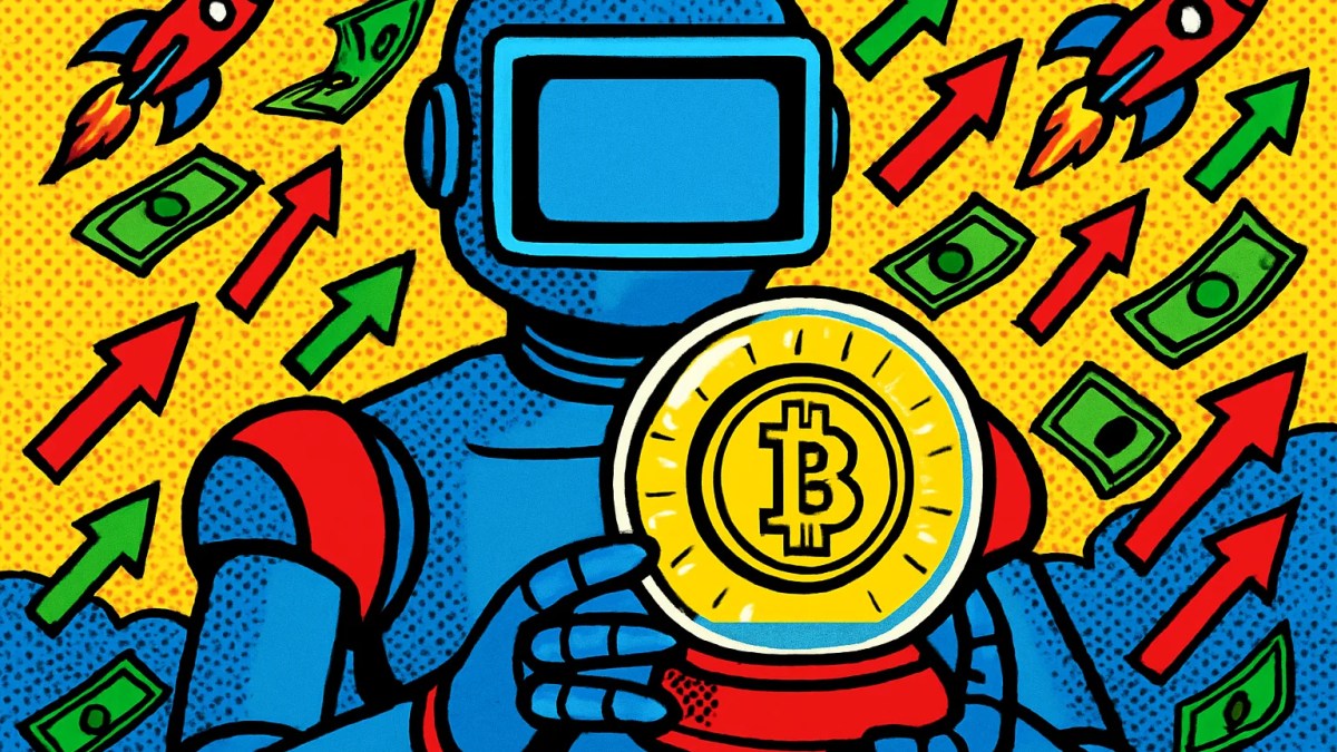 Robot de inteligencia artificial con bola de cristal que ilustra una predicción de bitcoin para 2027
