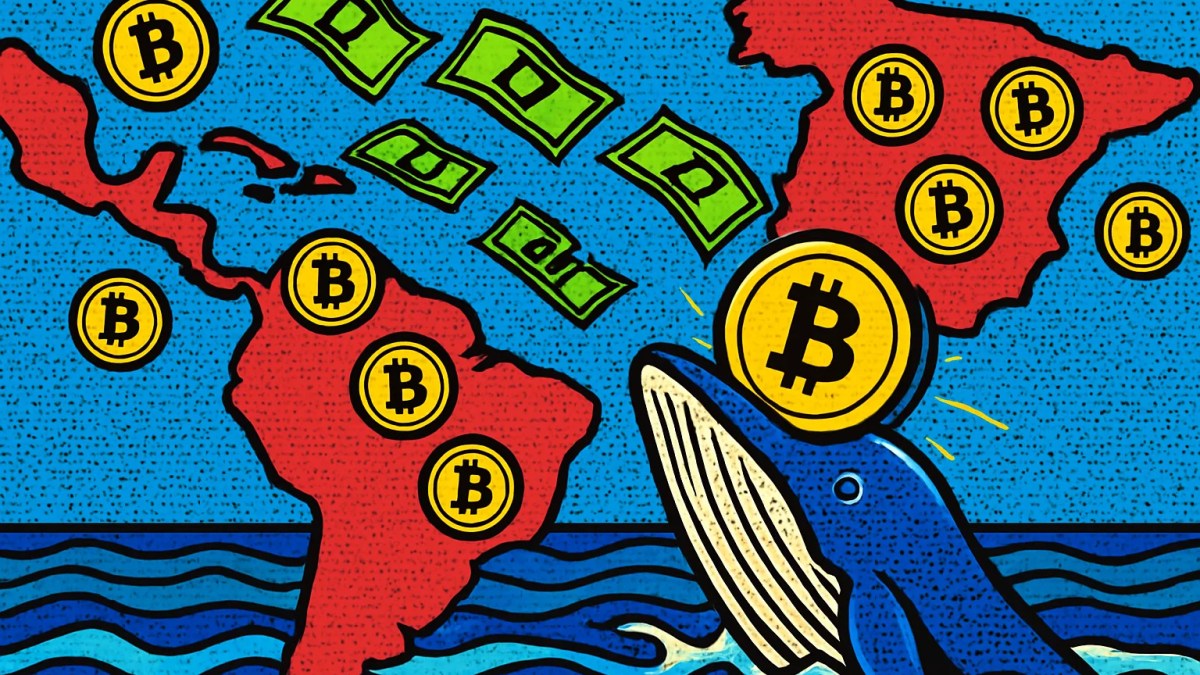 Resumen semanal cripto con monedas de bitcoin cruzando de España a América Latina