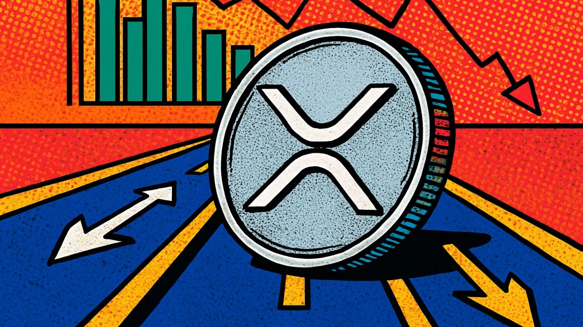 Moneda de XRP sobre una red de pagos vacía que ilustra la caída de actividad en el XRP Ledger