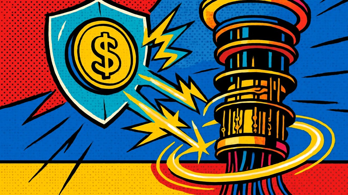 Moneda protegida por un escudo frente a una computadora cuántica, en alusión a la privacidad de Zcash