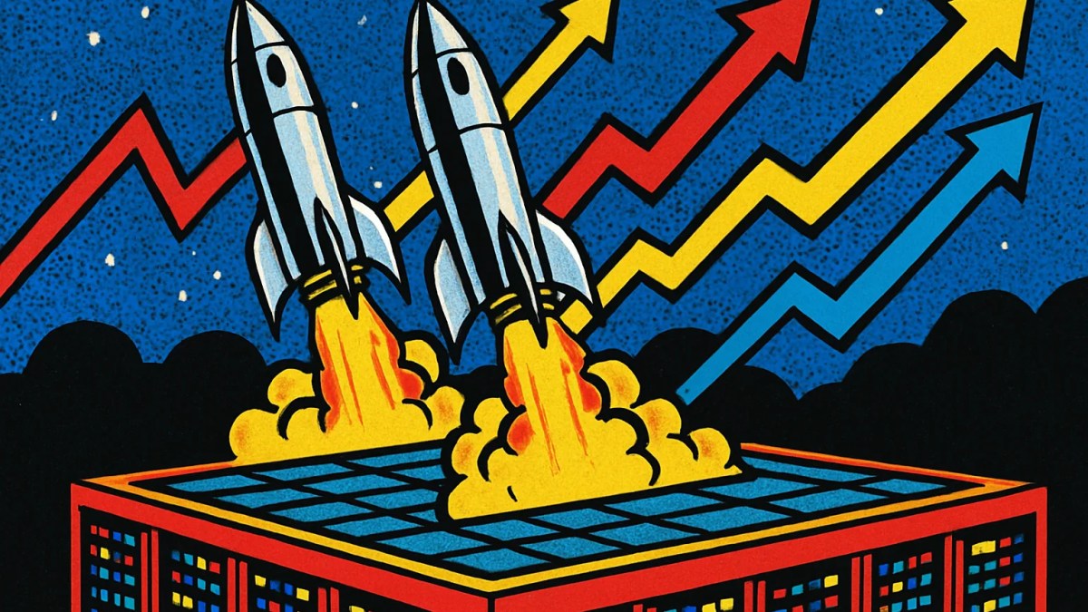 Centro de datos con gráficos al alza que ilustra el rebote de las acciones de IA Nebius e IREN