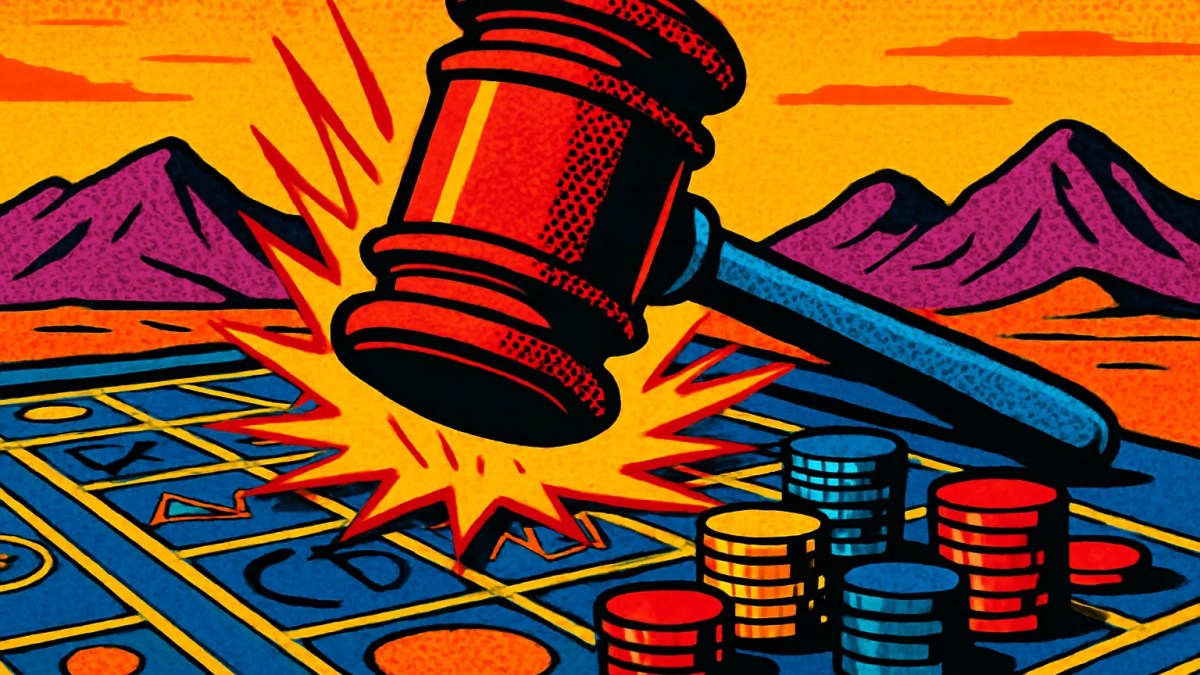 Mazo judicial sobre un tablero de apuestas que ilustra la demanda contra Kalshi en Utah