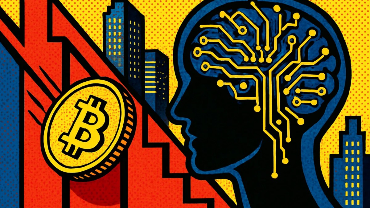 Bitcoin cae por debajo de 82.000 dólares junto a un cerebro robótico que simboliza los temores por la IA