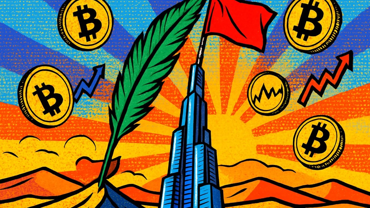 Robinhood en Dubái: rascacielos del emirato con monedas de bitcoin y gráficos bursátiles