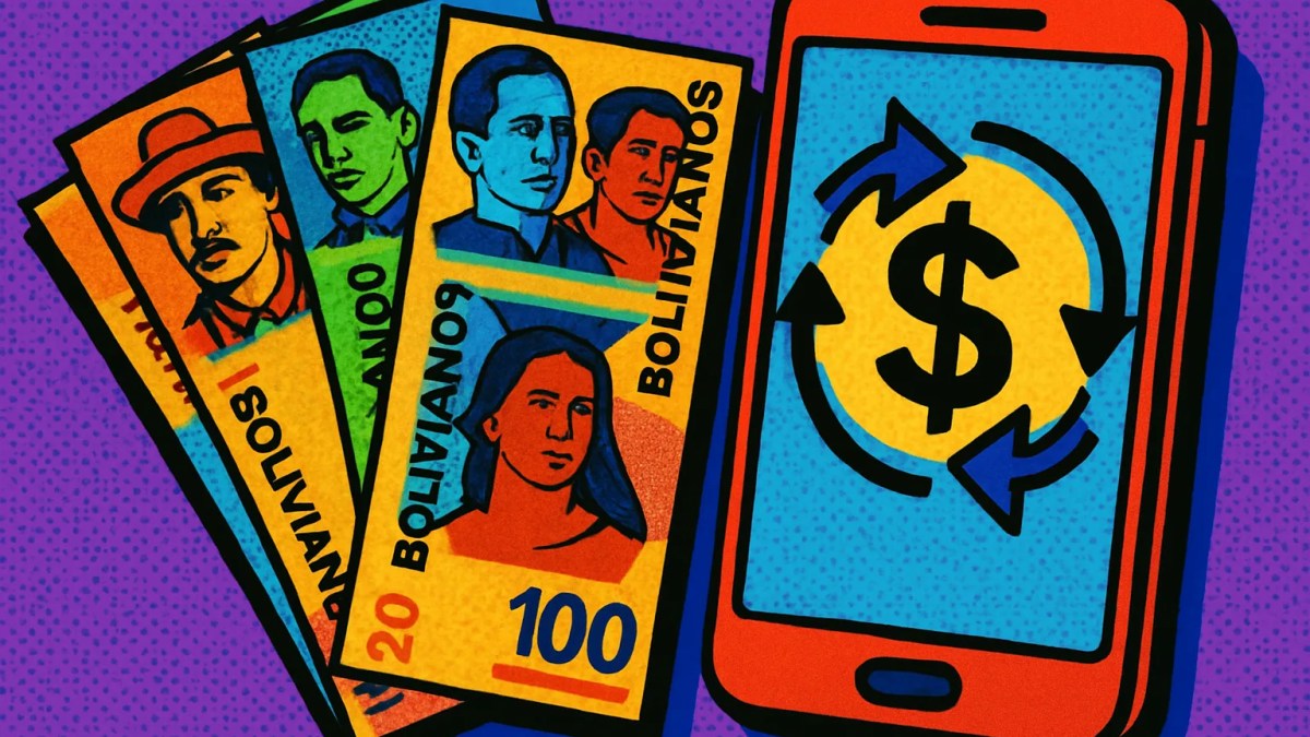 Dólar Binance Bolivia: billetes de bolivianos y teléfono con cotización del dólar