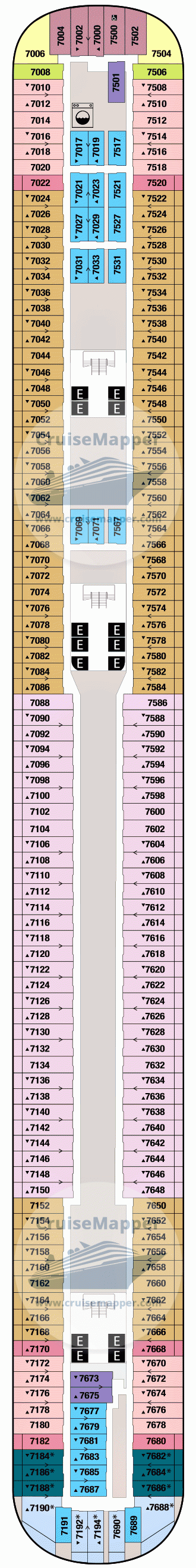There are 14 passenger decks, 9 with cabins. Disney Dream deck 7 plan | CruiseMapper