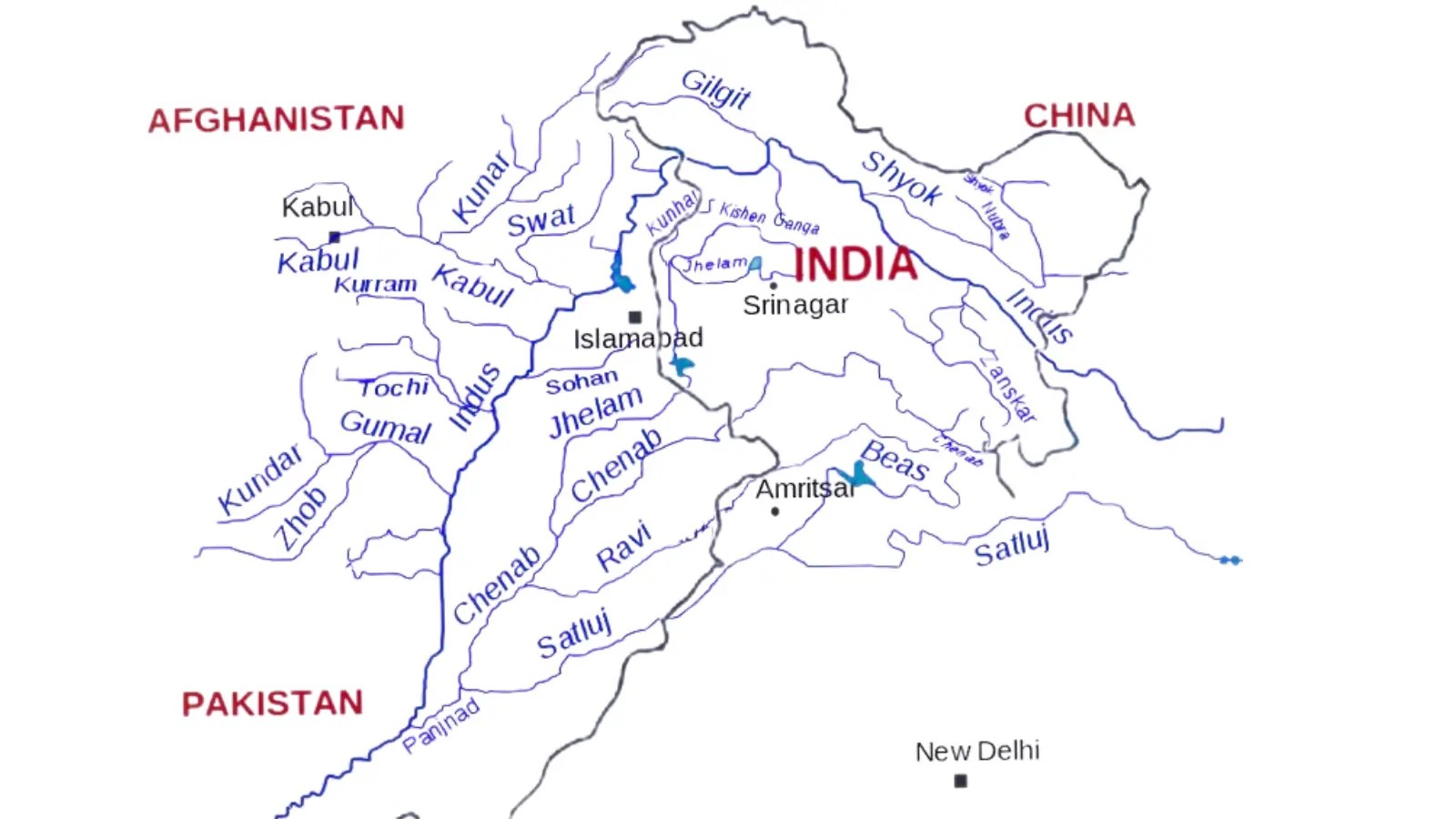 Indus River Map Origin Course Tributaries Length Jhelum.
