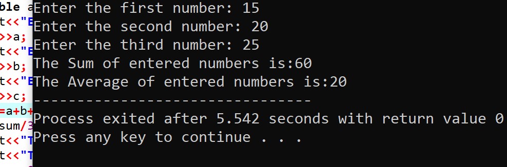 Calculate Sum and Average of Three Numbers in C++ – Programming ... image.