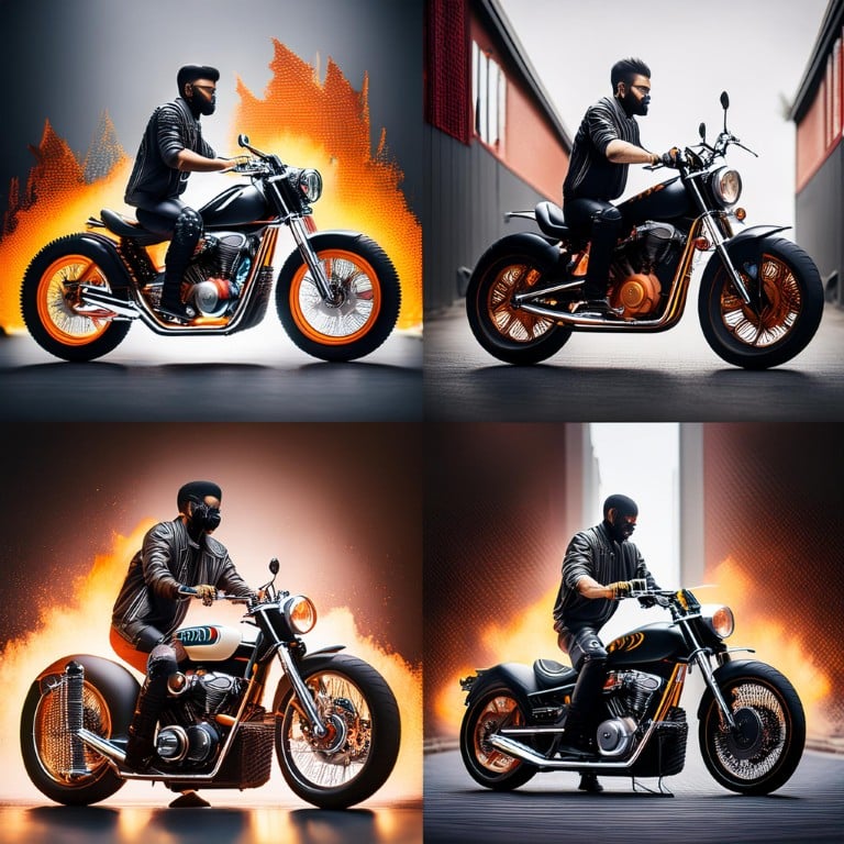 Firefly A split-screen image showing four distinct custom motorcycles, each representing a different (Moyen)