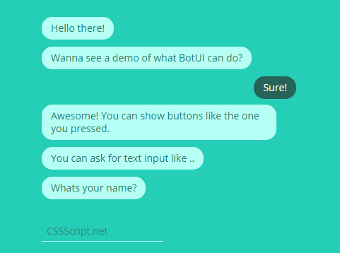 Minimal JavaScript Chat Bot Framework - BotUI | CSS Script