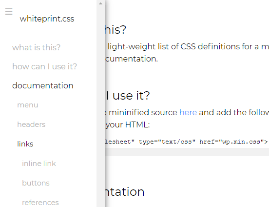 Modern CSS Framework For Documentation Pages – Whiteprint.css