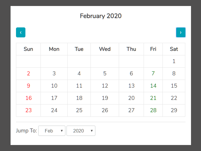 Basic Calendar View In Pure JavaScript – calendar.js