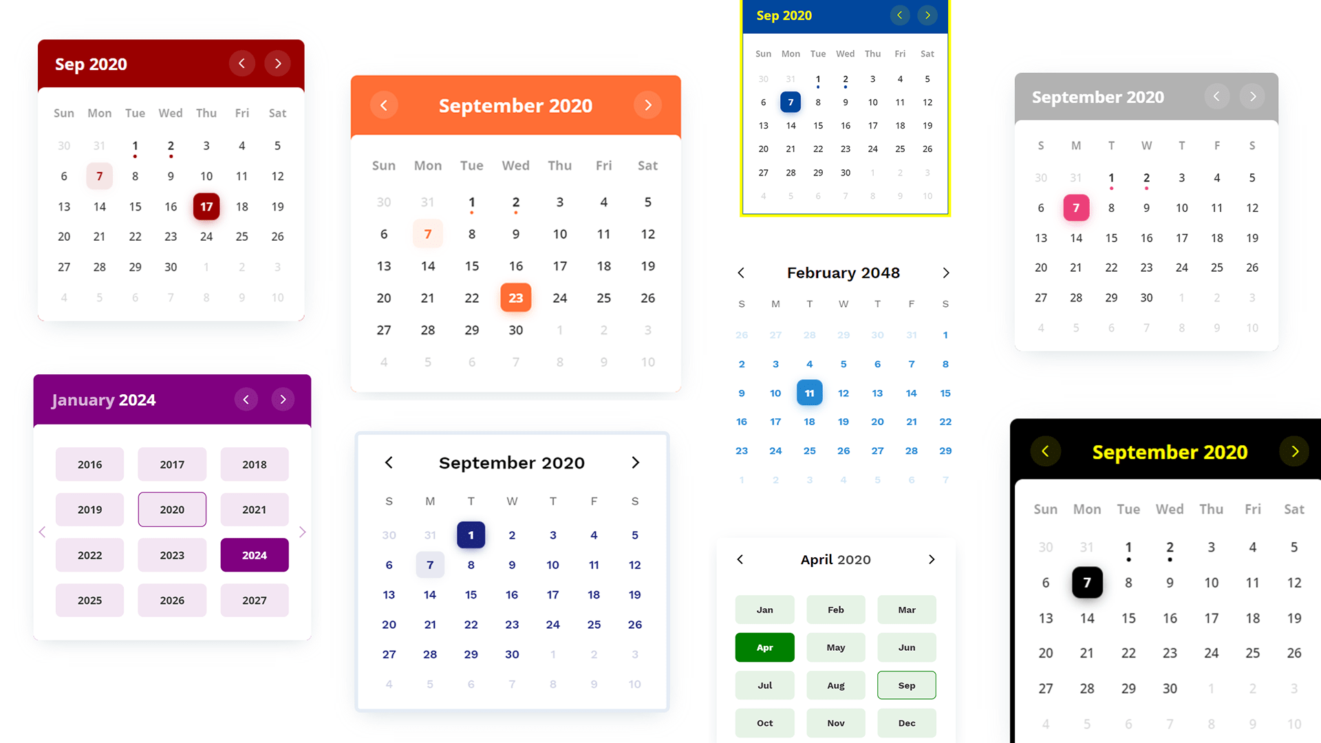 Customizable Event Calendar With Month/Year Selection – Color Calendar