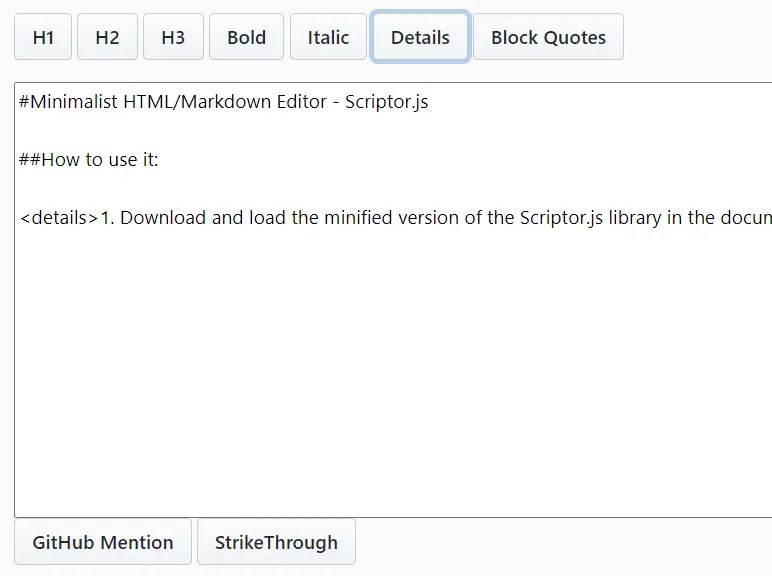Minimalist HTML/Markdown Editor – Scriptor.js