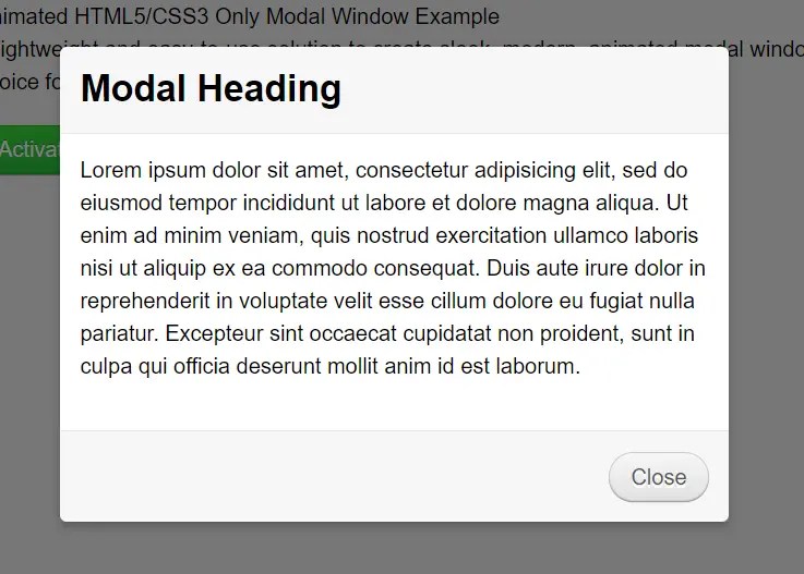 Animated HTML5/CSS3 Only Modal Window | CSS Script