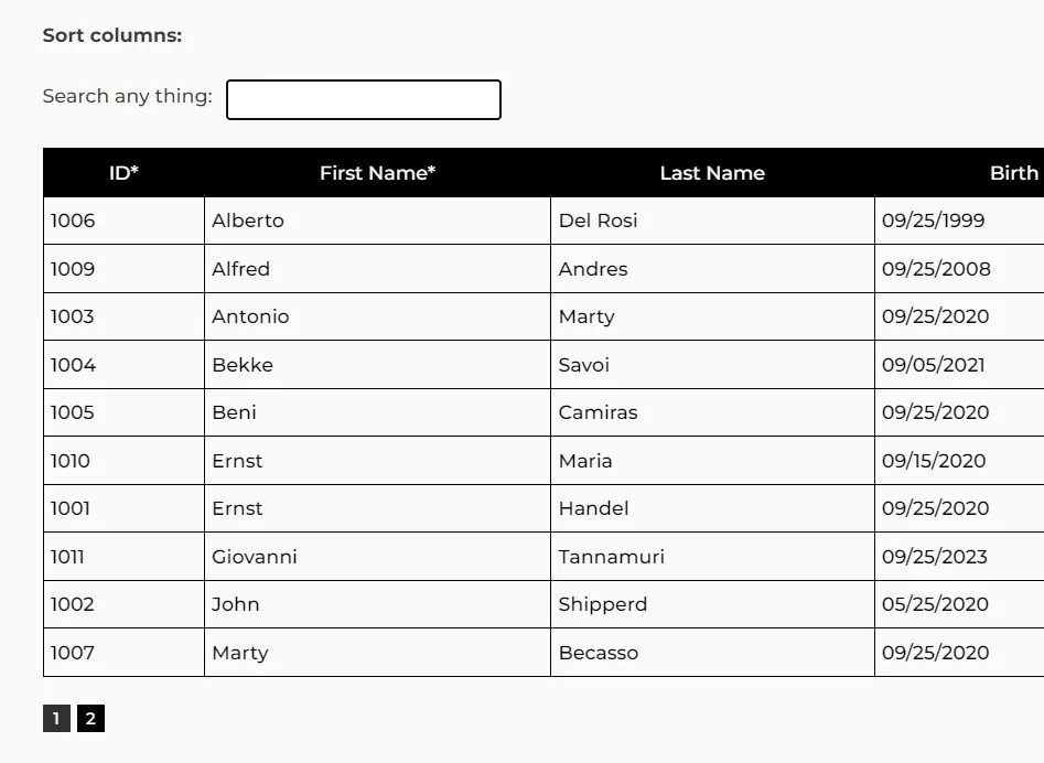 Enhance HTML Tables With Sorting, Filtering, and Paging Functions – Light Table