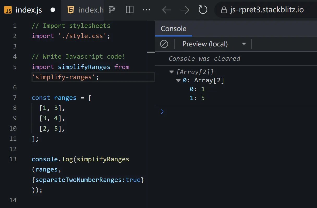 Integer Range Merging With simplify-ranges JavaScript Library