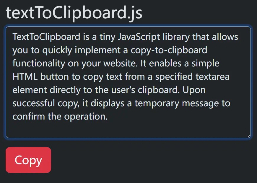 Copy to Clipboard Button For Textarea – textToClipboard.js