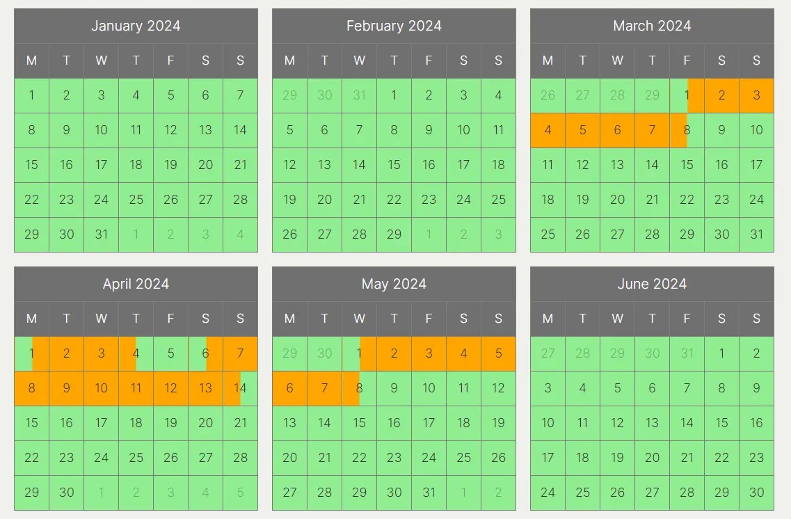 Lightweight Yearly Booking Calendar In JavaScript – Booking Calendars