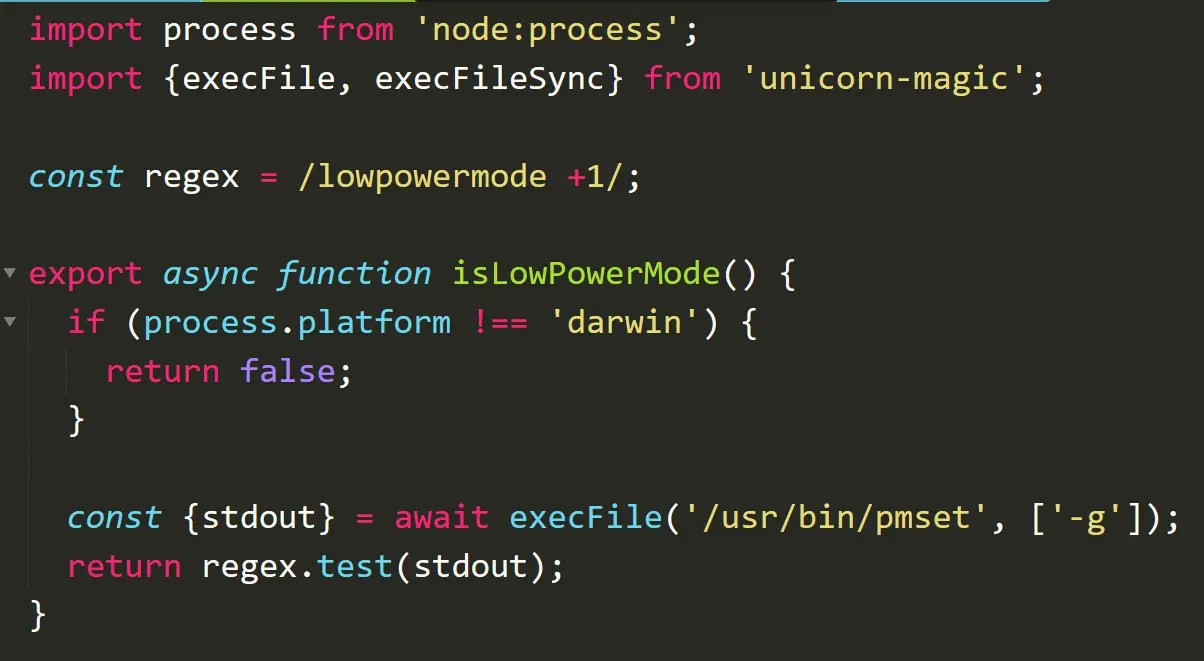 Detecting Low Power Mode in macOS with is-low-power-mode