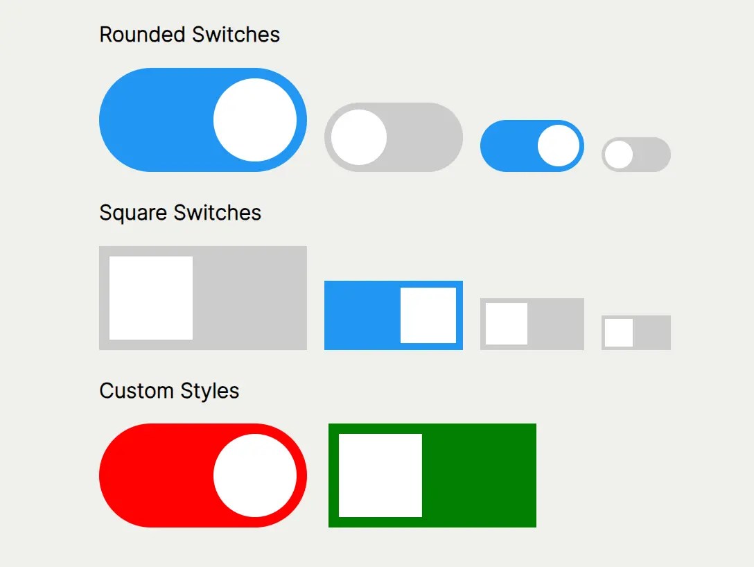 Customizable Rounded & Square Toggle Switch Web Component