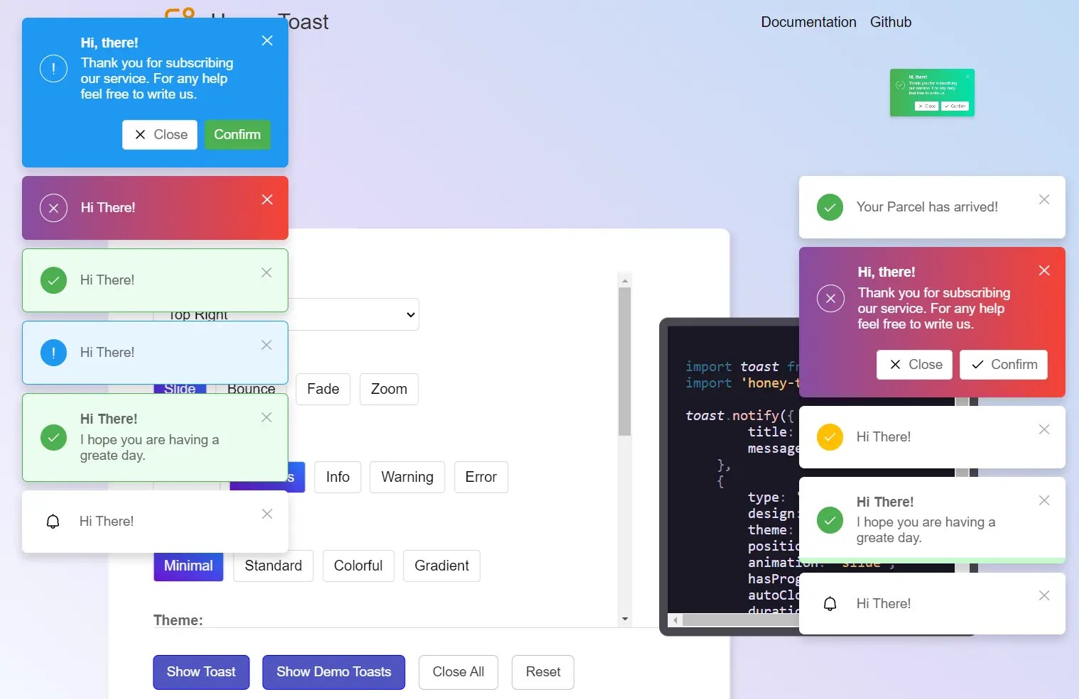 Customizable Framework-agnostic JavaScript Toast Notification Library – honey-toast
