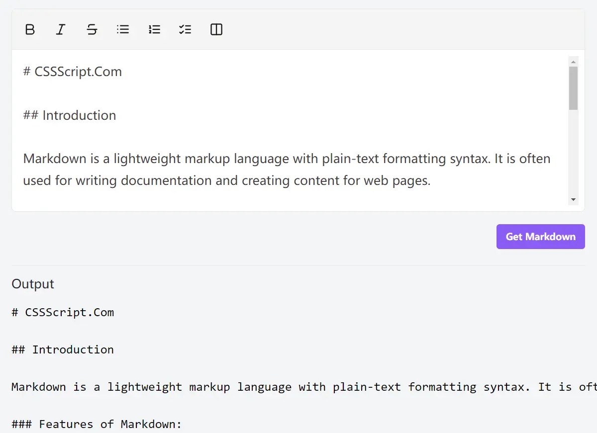 Simple Markdown Editor with Real-Time Preview and Customizable Toolbar