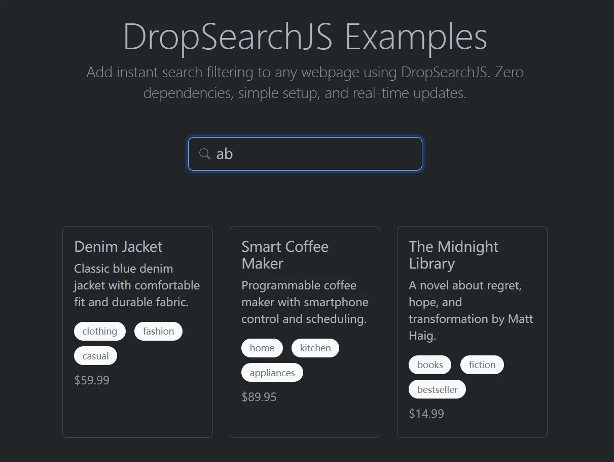 Add Instant Search Filtering to Web Pages with DropSearchJS