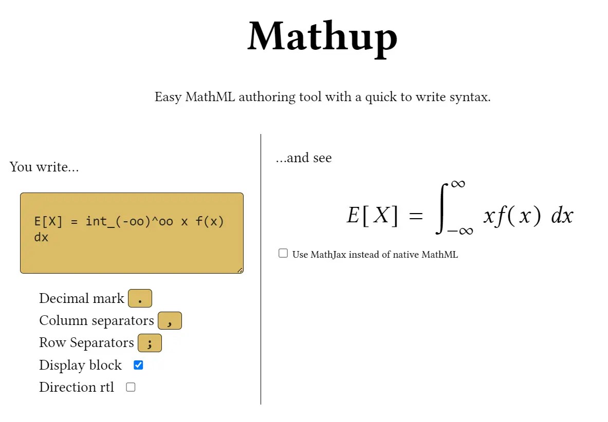 Simplify MathML Authoring with Lightweight Syntax – Mathup