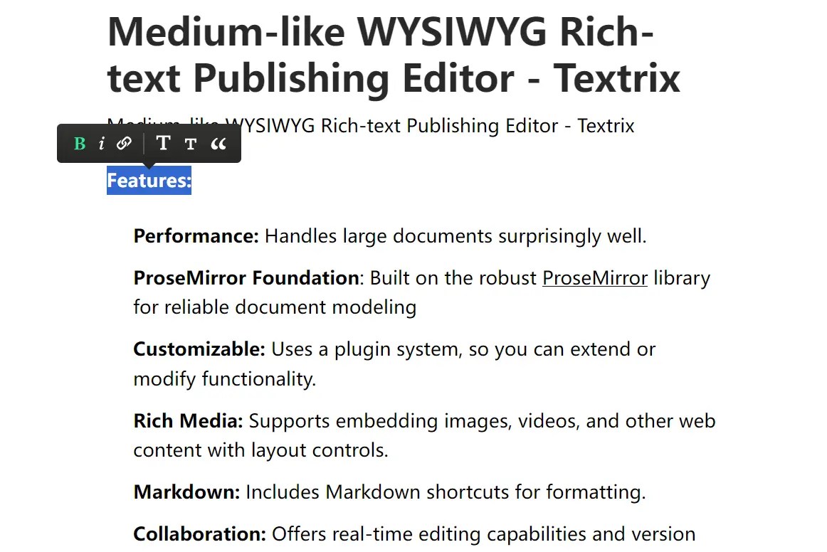 Medium-like WYSIWYG Rich-text Publishing Editor – Textrix