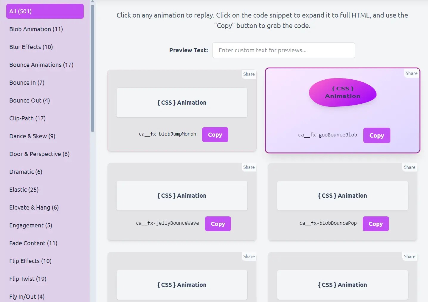 500+ High-performance CSS Animations Library – {css}animation