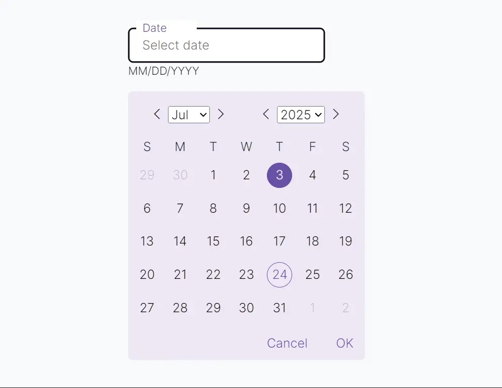 Material Design 3 Date Picker with Vanilla JS & Bootstrap 5