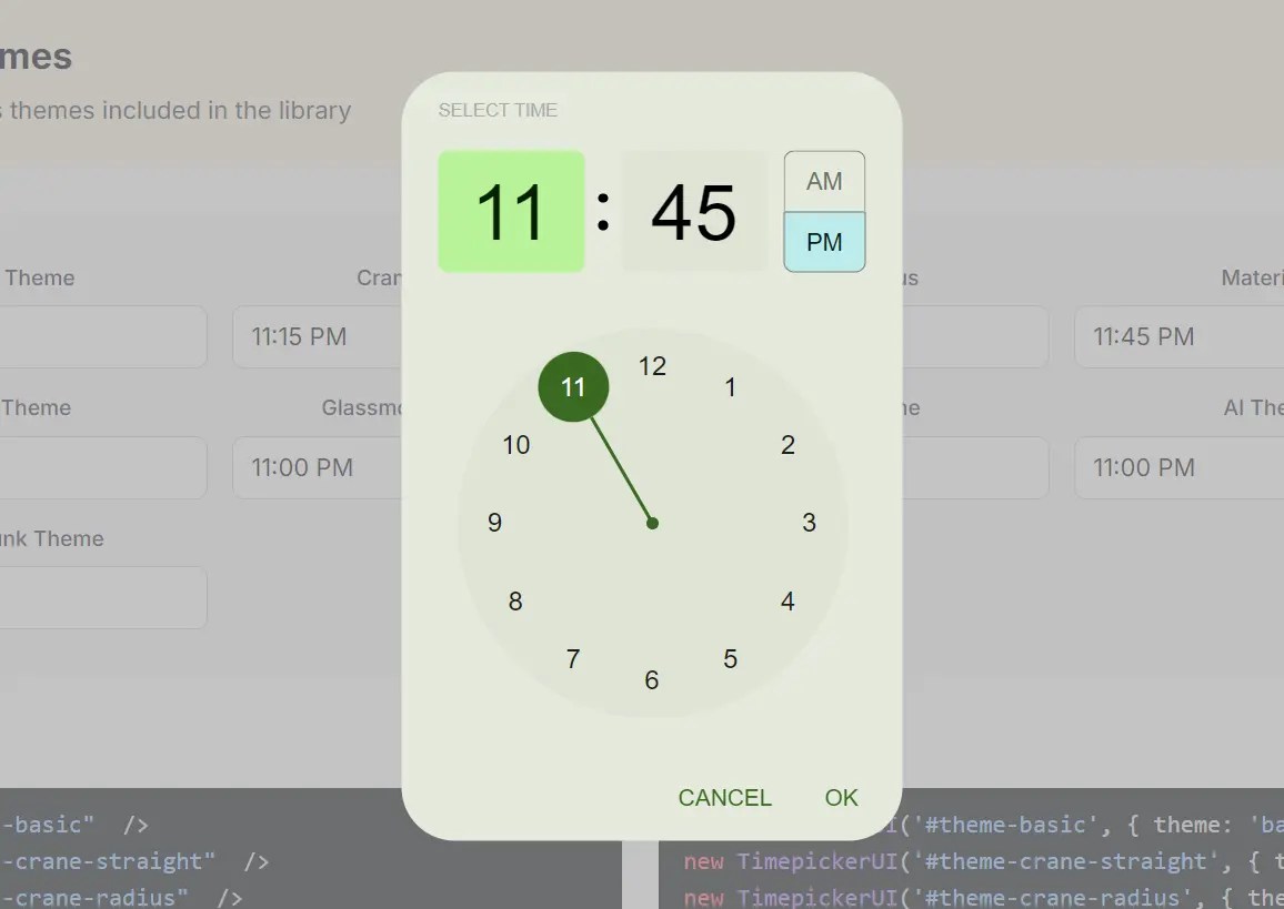 Google Material Inspired Time Picker Component – timepicker-ui