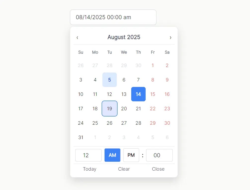 Accessible Customizable Date/Time/Date Picker for Modern Web App