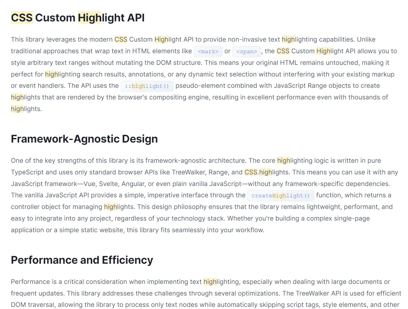 Modern Text Search and Highlight Library Using CSS Custom Highlight API