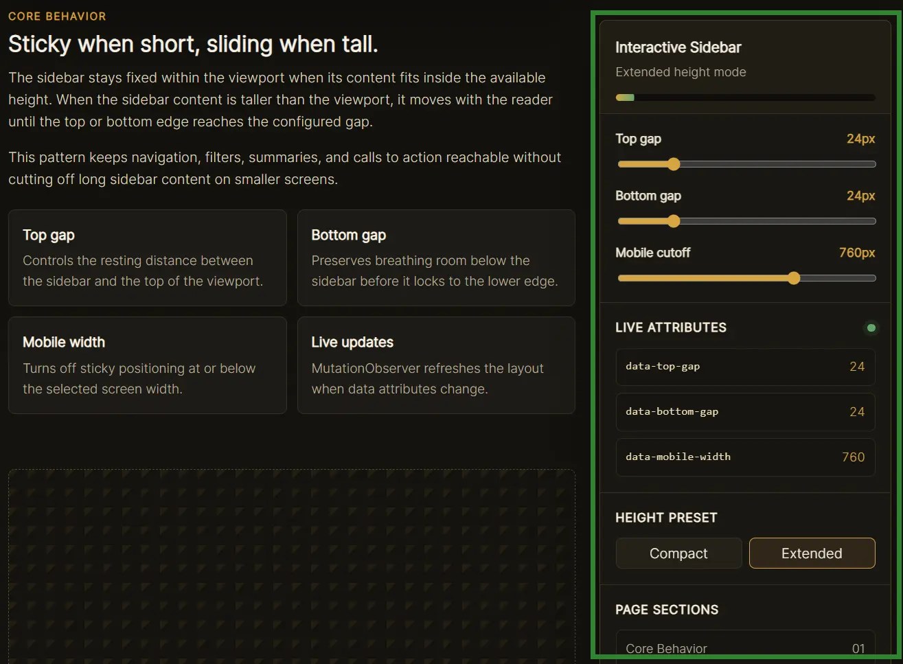 Two Direction Sticky Sidebar For Vanilla JS