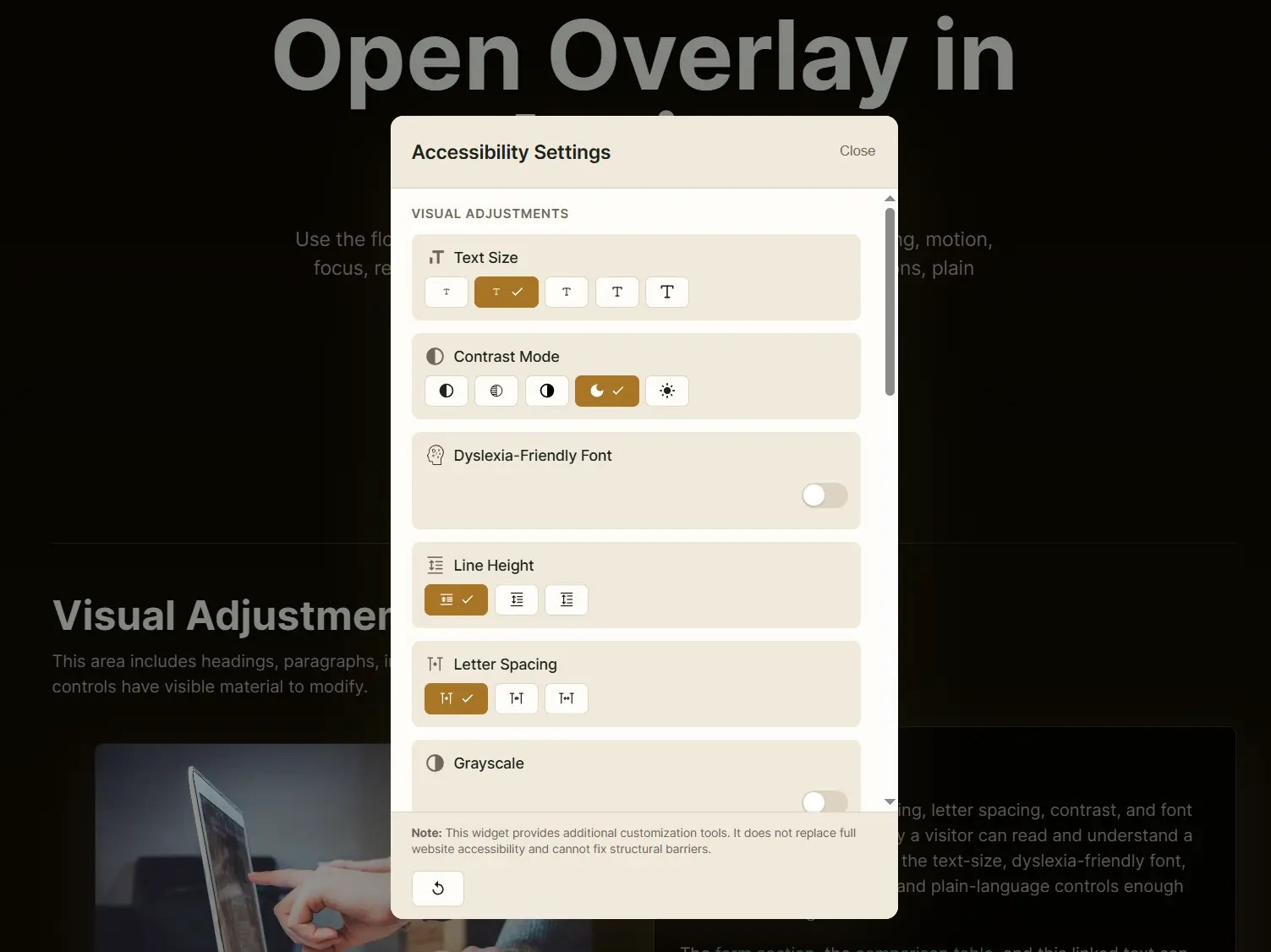 Add an Floating Accessibility Panel via Web Component – Open Overlay