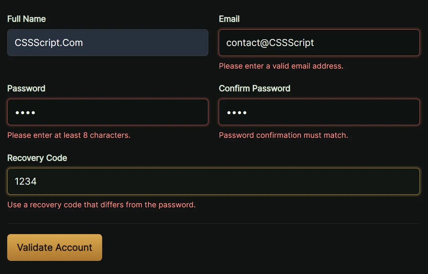 Vanilla JavaScript Form Validation with Custom Rules and Messages – js-validation